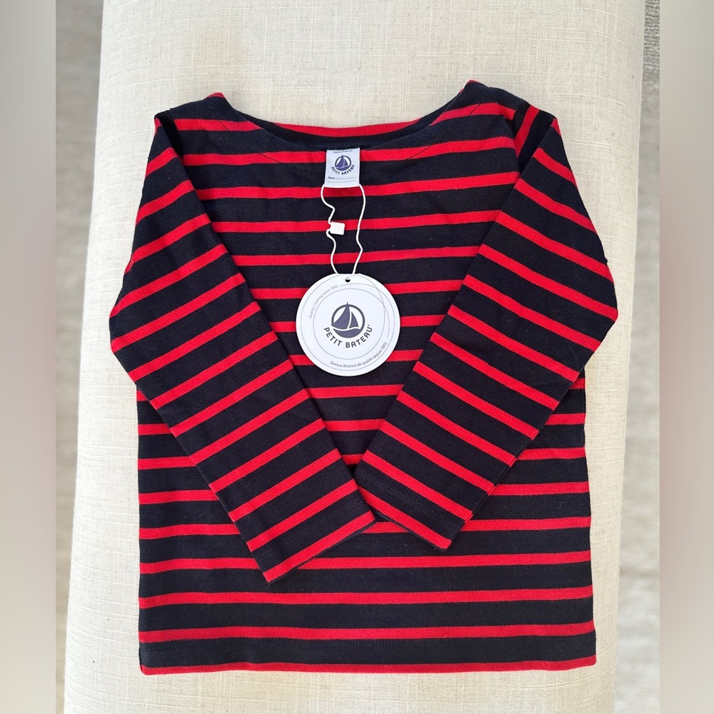 Petit Bateau Long Sleeve Top - Blue & Red Stripes